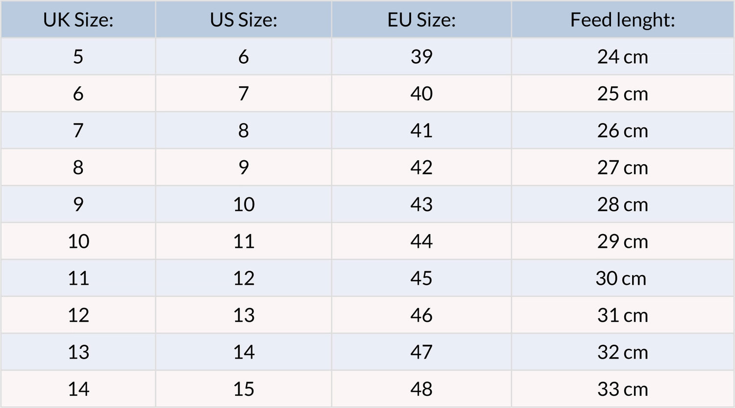 Size Chart Guideline Kaitum Boots