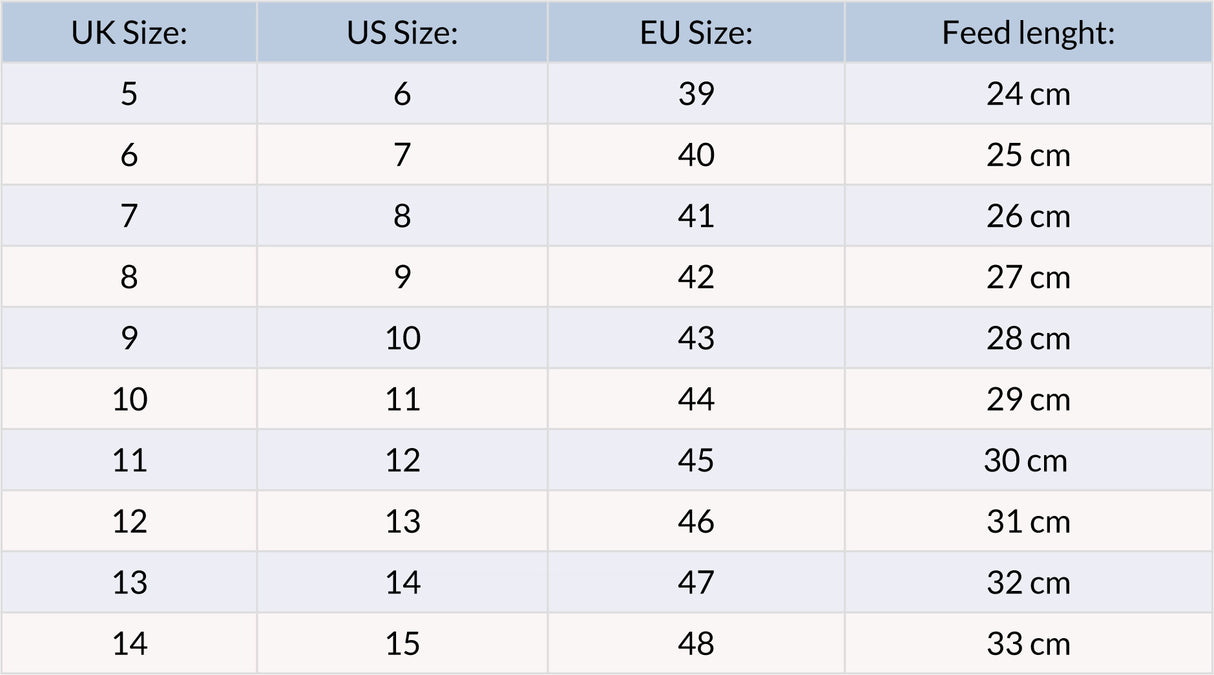 Size Chart Wading Boots Guideline