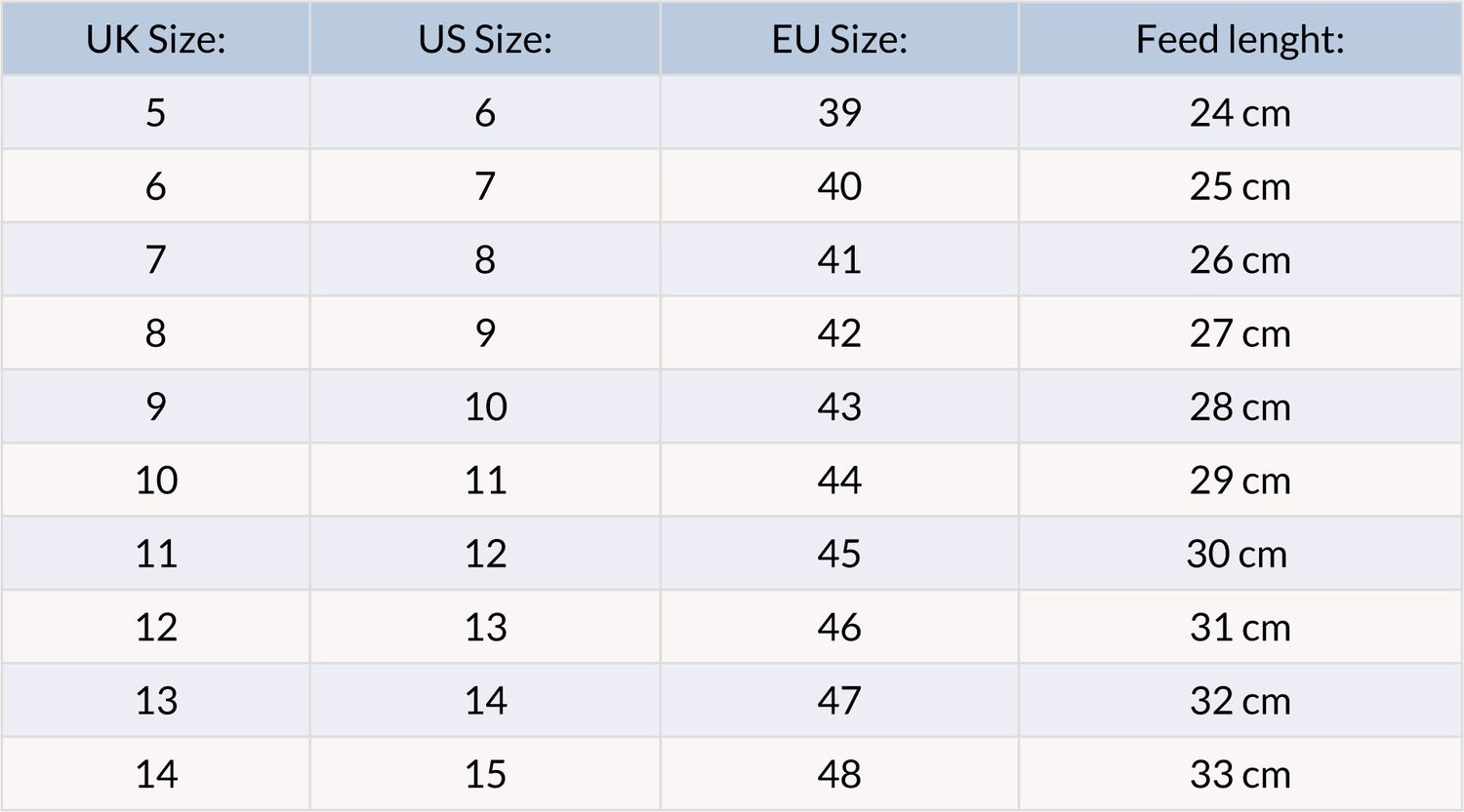 Size Chart Wading Boots Guideline