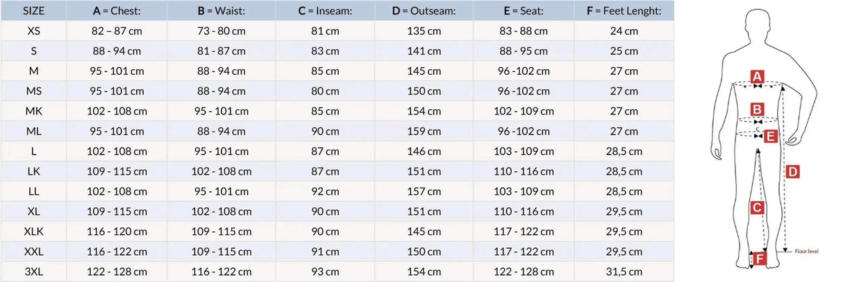 Waders Guideline Driva Size Chart