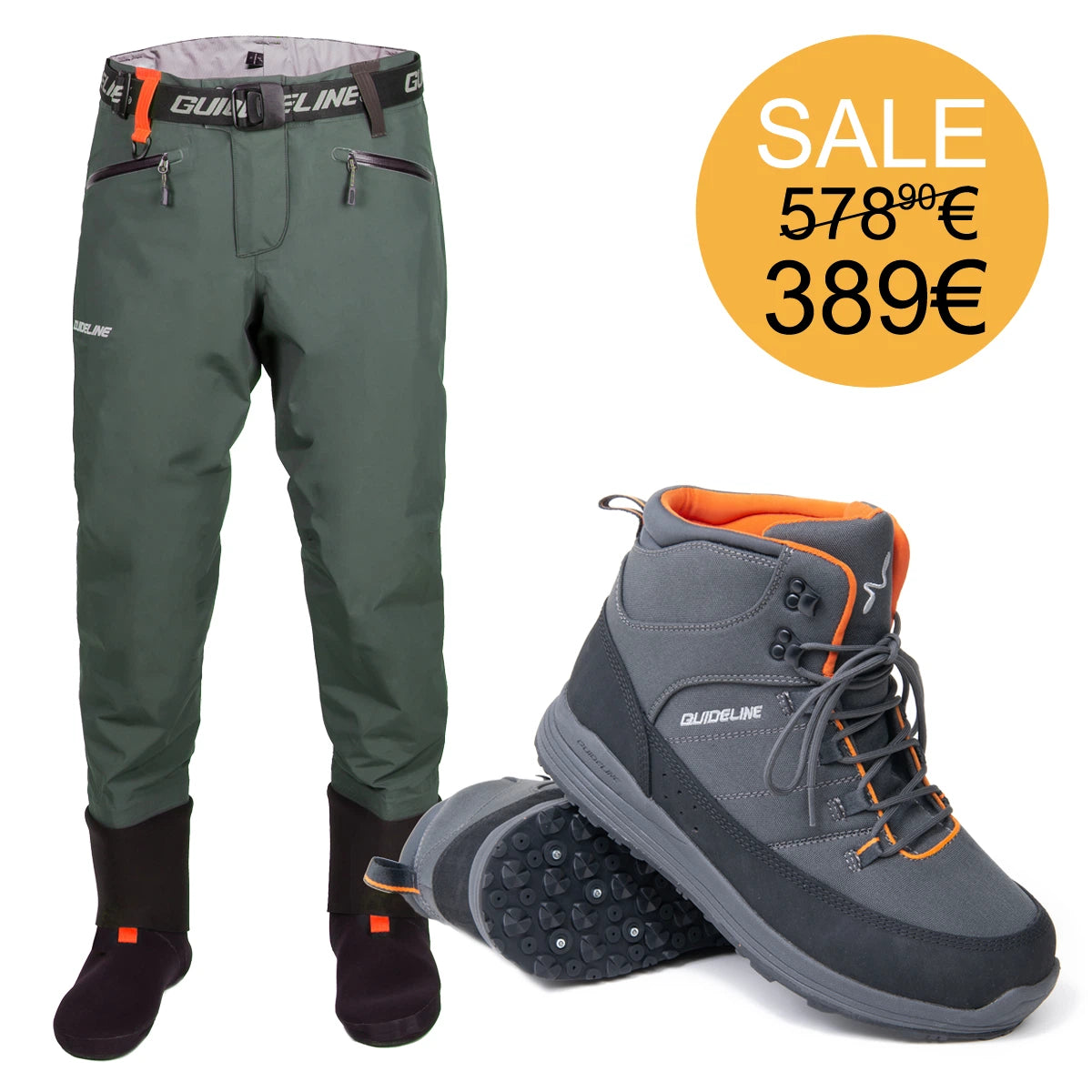 Kit Wader Guideline Laxa & Scarpe da wading Guideline Laxa suola gomma & chiodi