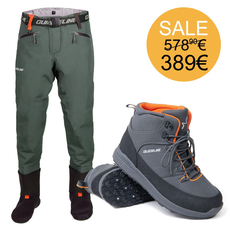 Kit Wader Guideline Laxa & Scarpe da wading Guideline Laxa suola gomma & chiodi