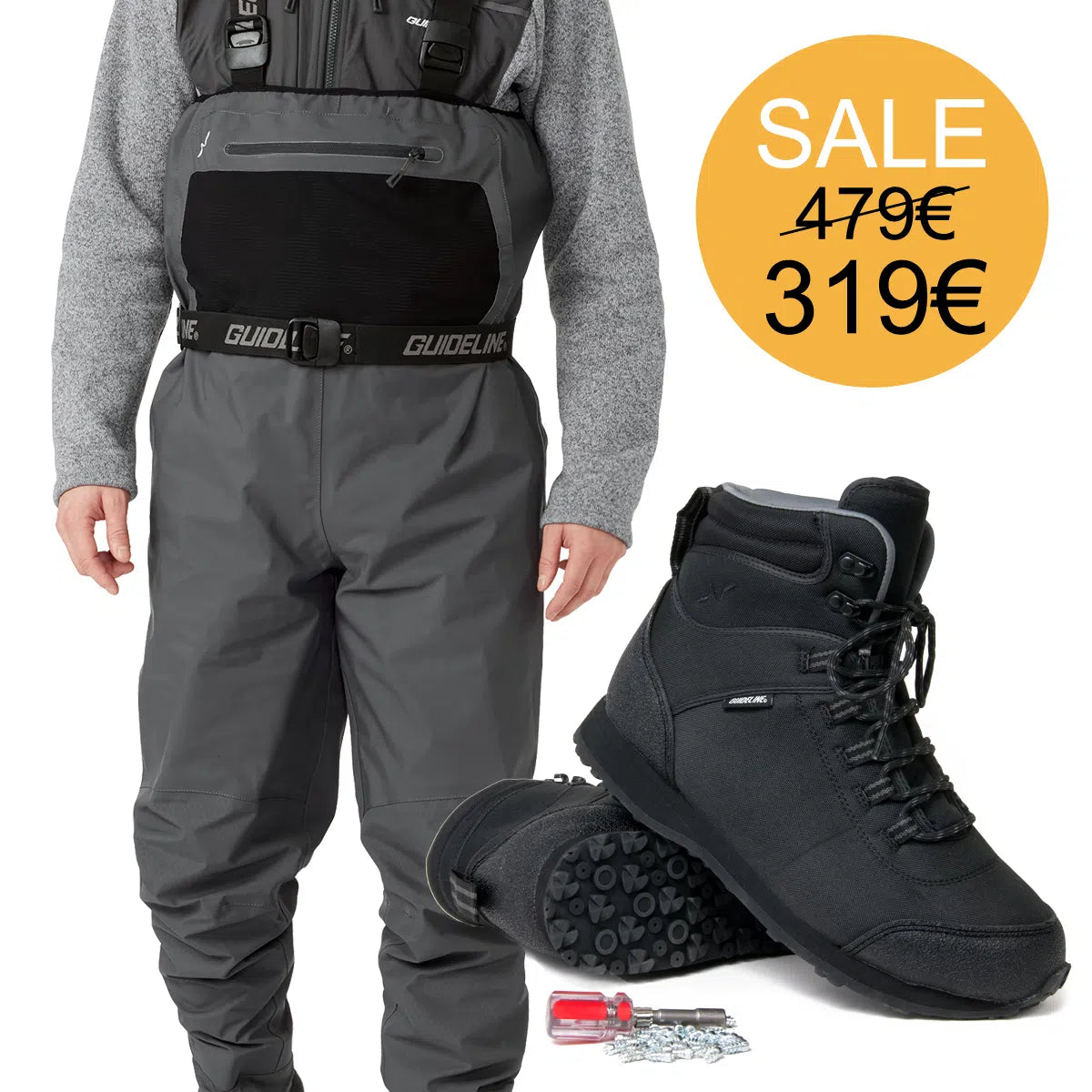 Kit Waders Guideline Kaitum & Scarpone Guideline Kaitum Suola gomma & chiodi