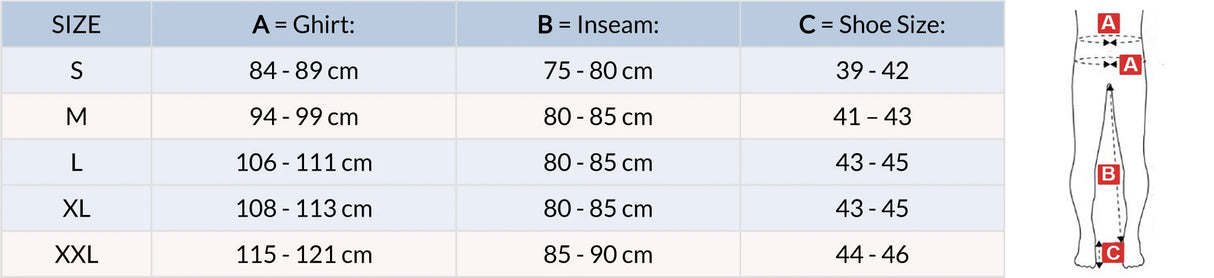 Size Chart JMC Hydrox Imersion Pantalon