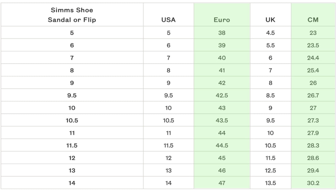Simms Flat Sneaker Tabella Misure
