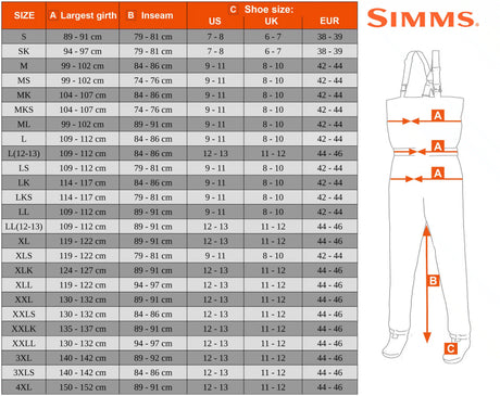 Waders Simms Freestone Stockingfoot Size Chart