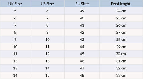 Size Chart Wading Boots Guideline