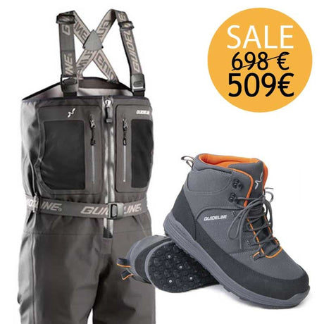 Kit Wader Guideline Laxa 2.0 ZIP & scarpe da wading Laxa suola gomma chiodi - Go - Fish