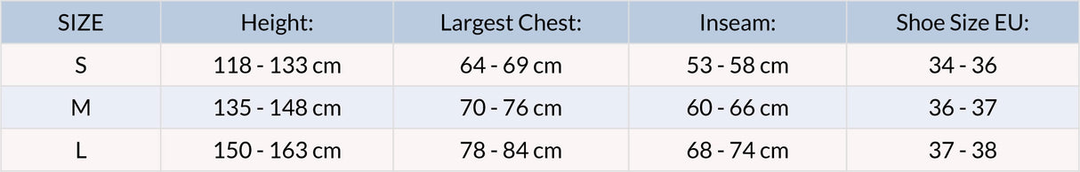 Simms Kid`s Tributary Stockingfoot Size Chart