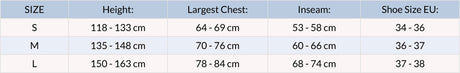 Simms Kid`s Tributary Stockingfoot Size Chart