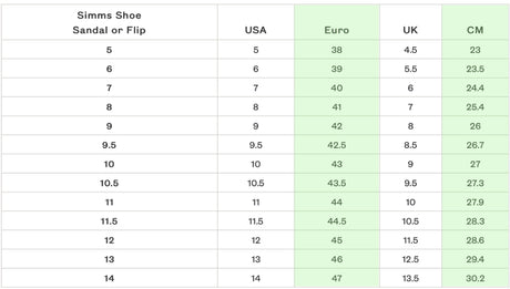 Simms Flat Sneaker Tabella Misure